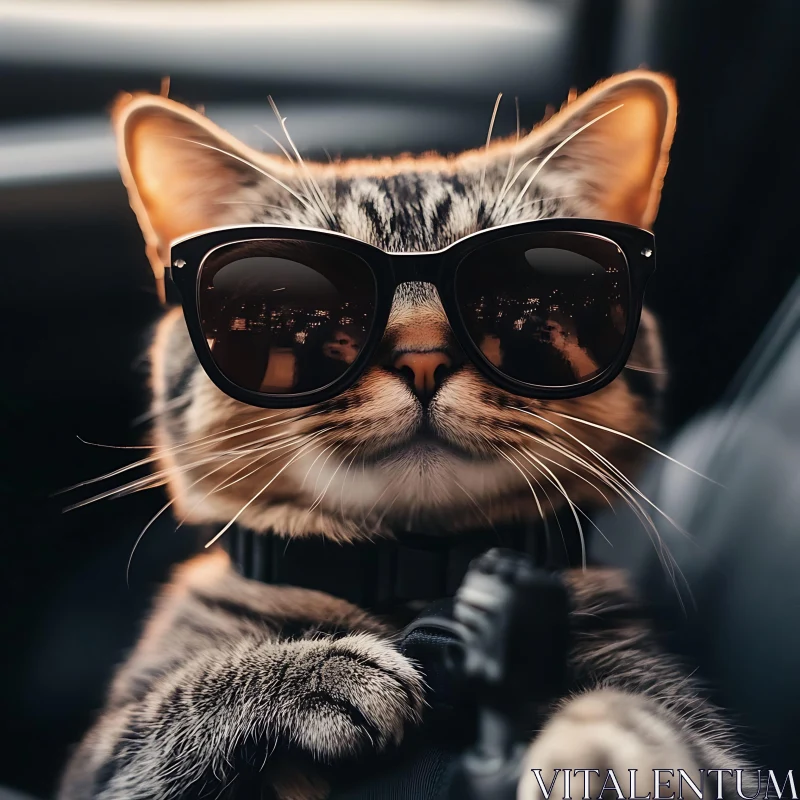 Fashionable Tabby Cat in Sunglasses AI Image