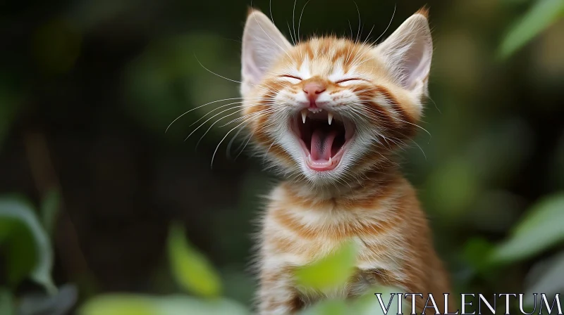 Joyful Orange Tabby Kitten in Nature AI Image