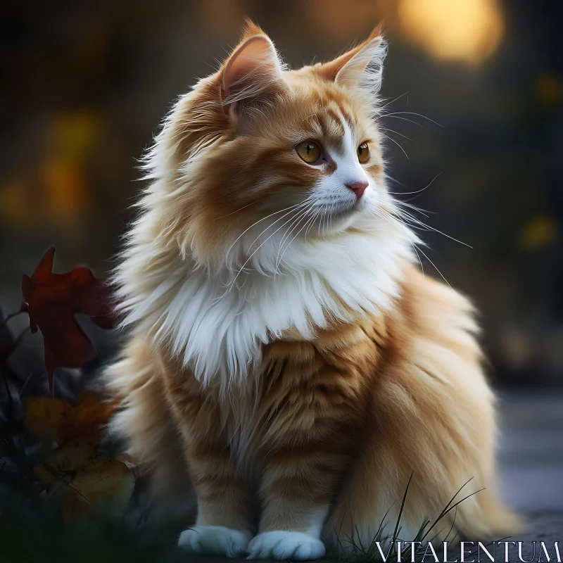 Graceful Ginger and White Long-Haired Cat AI Image