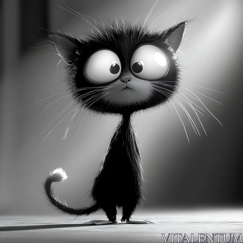 Cute Animated Black and White Cat AI Image