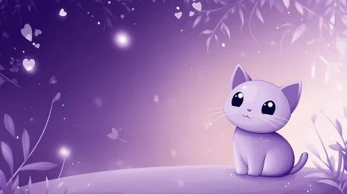 Whimsical Purple Kitten under a Magical Night Sky