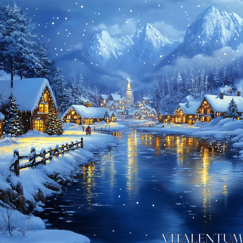 Snowy Village Among Mountain Peaks AI Image