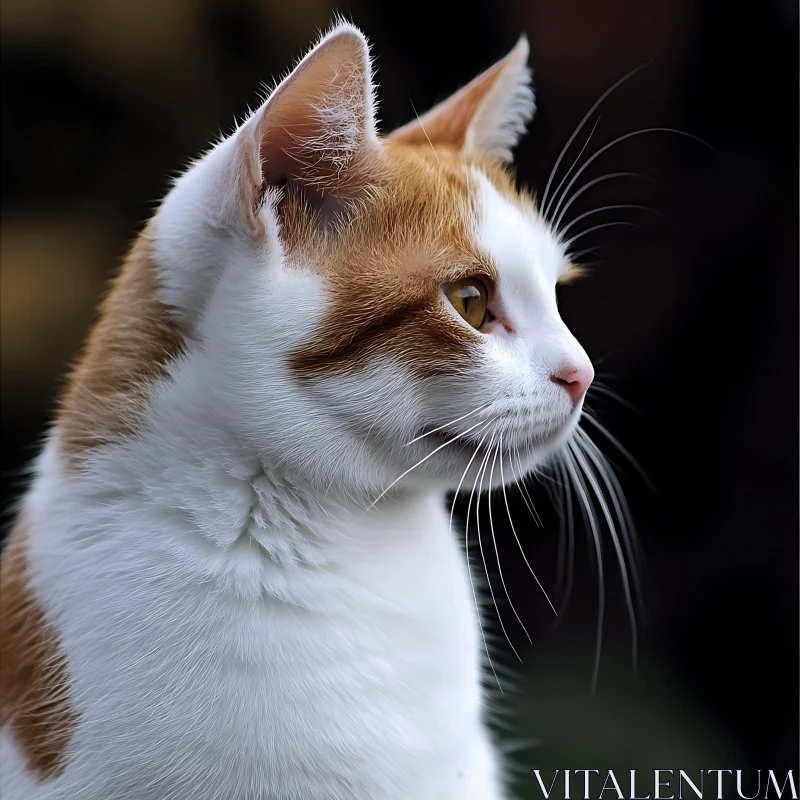 Side Portrait of a White and Orange Feline AI Image