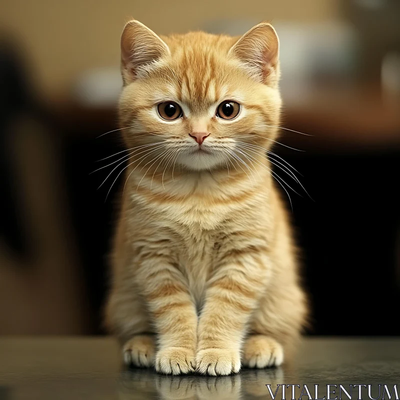 Cute Ginger Kitten with Large Eyes AI Image