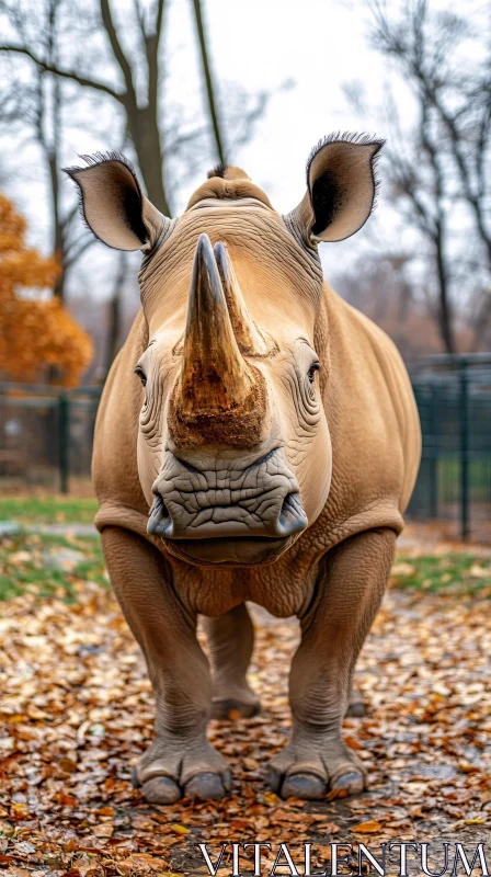 Rhinoceros with Prominent Horn in Zoo AI Image