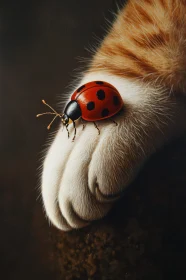 Ladybug Perched on a Cat Paw Detail