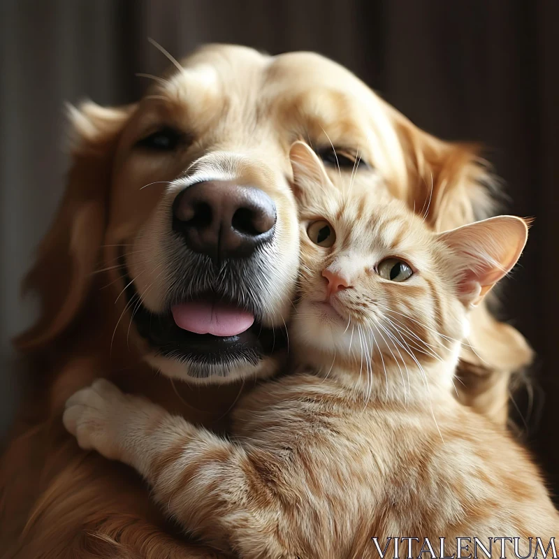 Golden Retriever and Tabby Cat Embracing AI Image