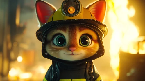 Animated Cat Firefighter in Action