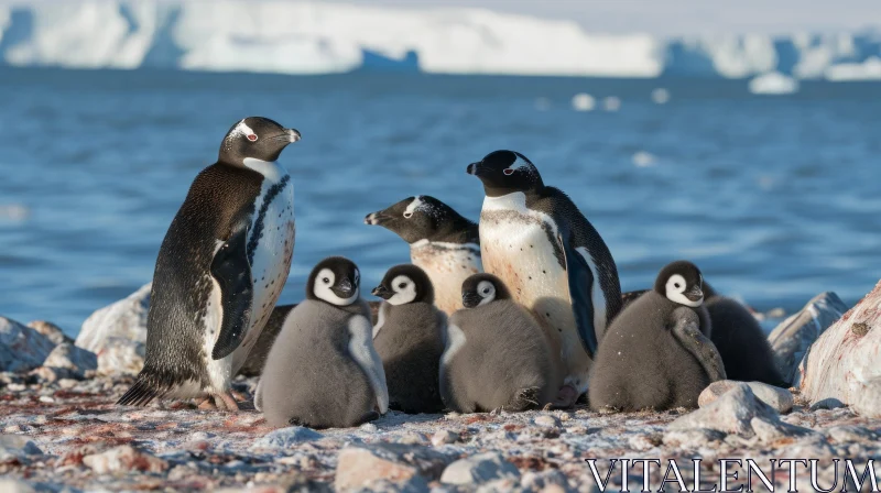 Adelie Penguins on Rocky Beach in Antarctica AI Image