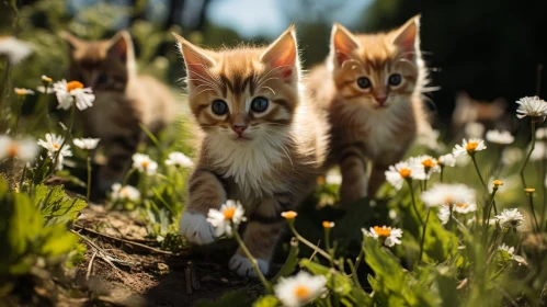 Adorable Ginger Kittens in Green Field with Daisies