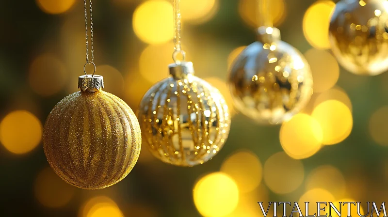 Golden Holiday Ornaments and Lights AI Image