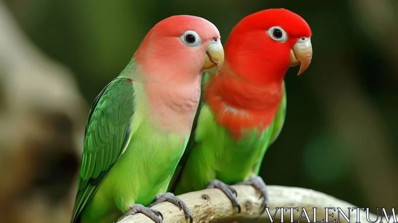 Colorful Lovebirds on Branch | Close-up Nature Photography AI Image