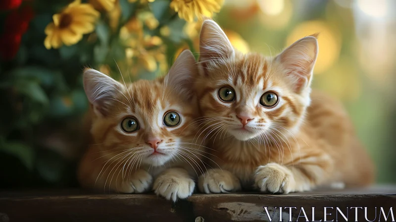 Cute Orange Kittens Surrounded by Flowers AI Image