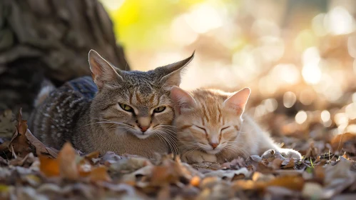 Tranquil Autumn Scene with Cats