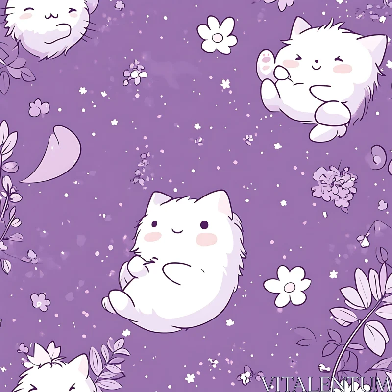 Adorable Fluffy Cats with Flowers AI Image