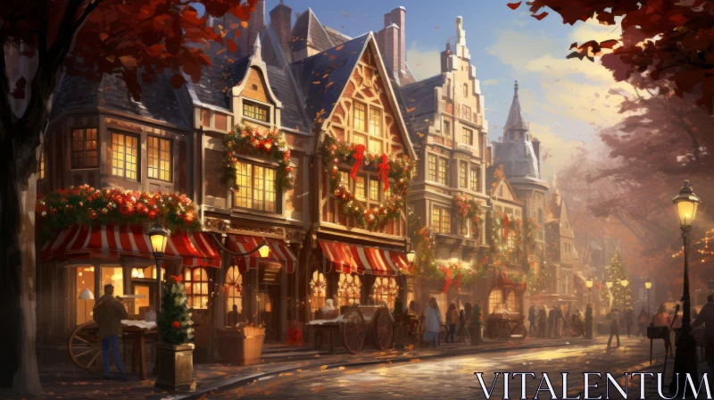 Enchanting Festive Town Streets | Lively Tavern Scenes AI Image