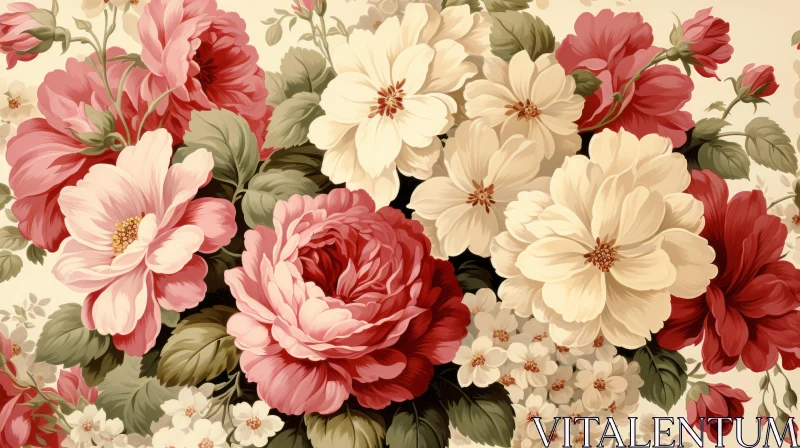 Floral Pattern Design in Rococo Art Style with Holotone Printing AI Image