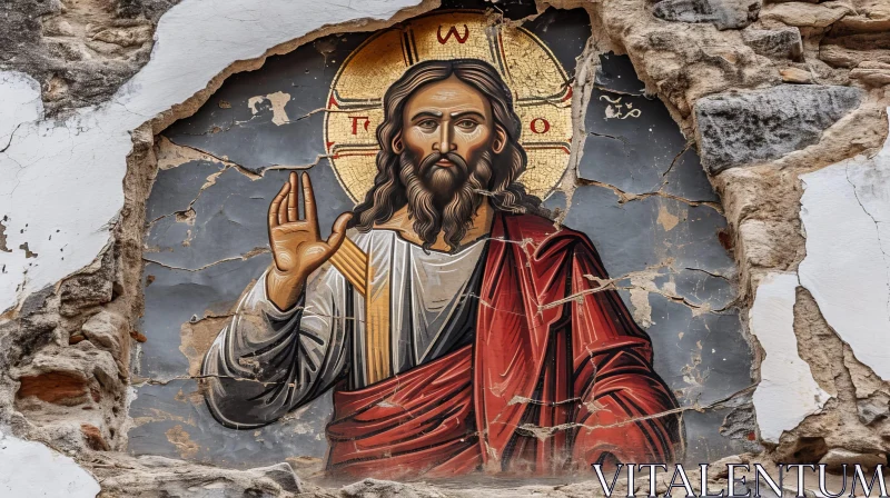 Fresco Painting of Jesus Christ in Byzantine Style AI Image