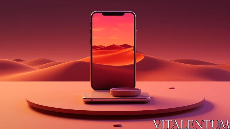 Modern Smartphone in Desert Landscape AI Image