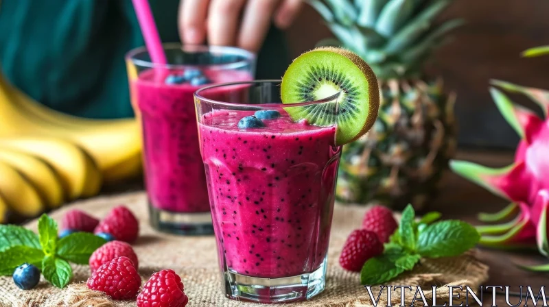 Refreshing Dragon Fruit Smoothie on a Wooden Table AI Image
