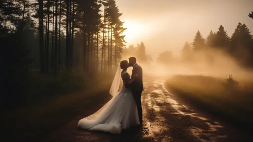 Romantic Wedding Photography in a Foggy Forest at Sunrise
