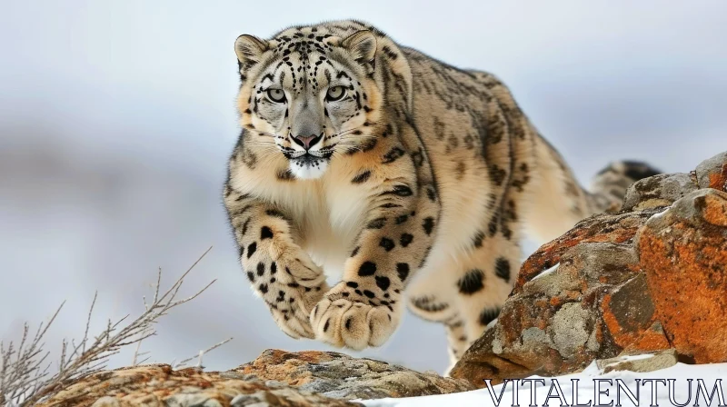 Snow Leopard in the Mountains: A Captivating Display of Nature's Elegance AI Image