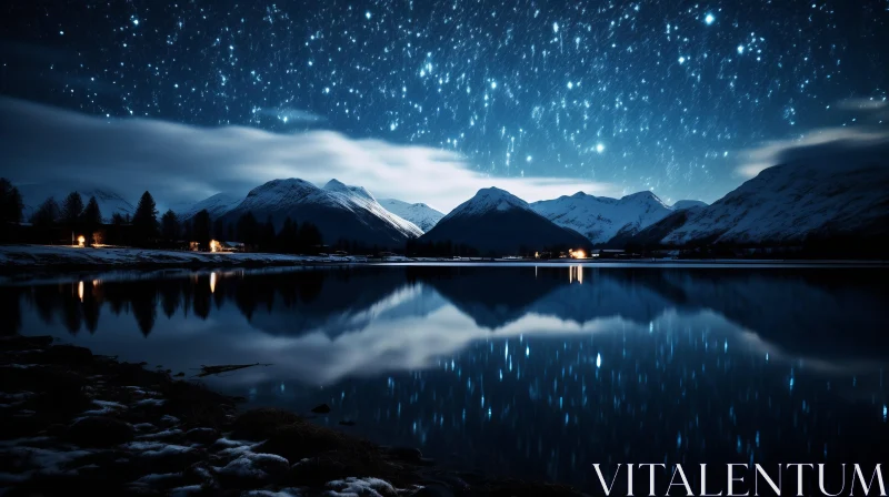 Starry Night over Lake and Mountains - Scottish Landscape AI Image