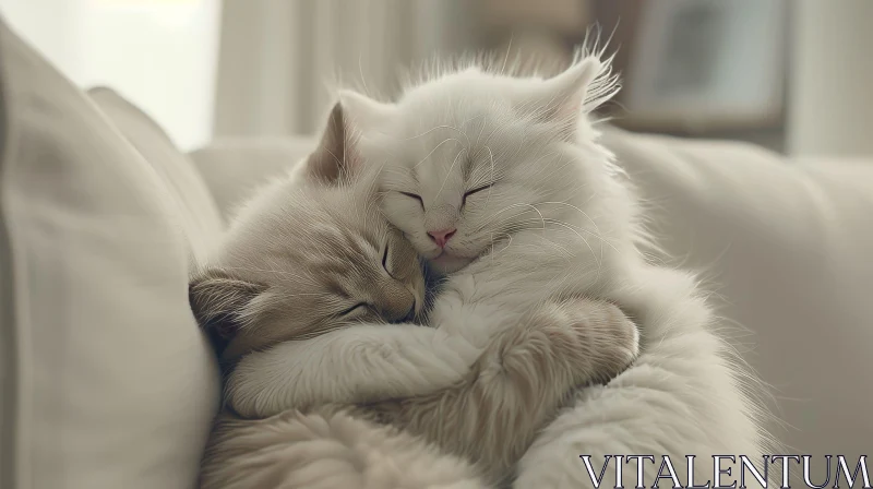 White Kittens Sleeping Peacefully on Couch AI Image