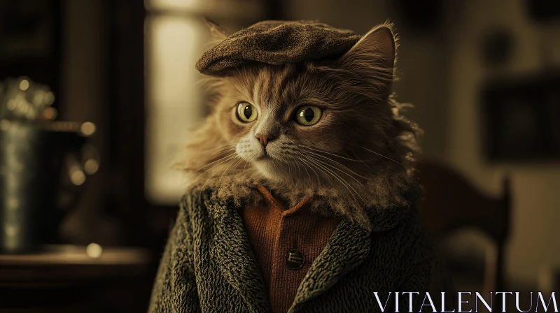 AI ART Cat in Vintage Clothing with Warm Lighting