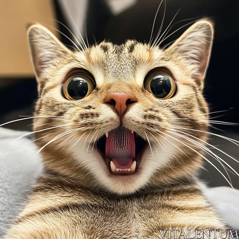 Expressive Tabby Cat with Wide Eyes AI Image