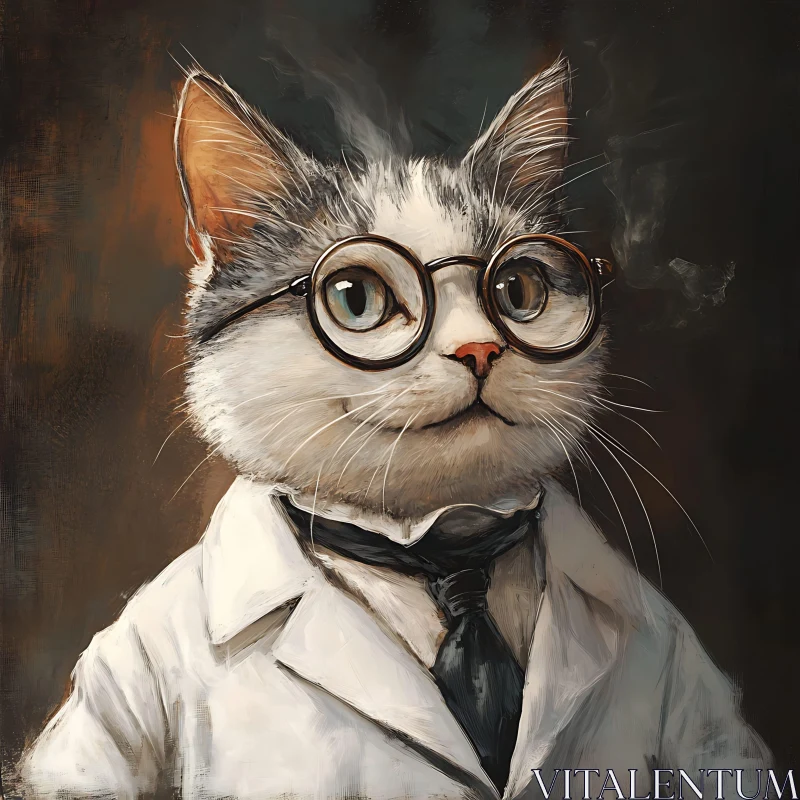 Cat in Glasses and Lab Coat - Whimsical Art AI Image