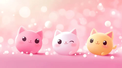 Cute Round Cats Illustration