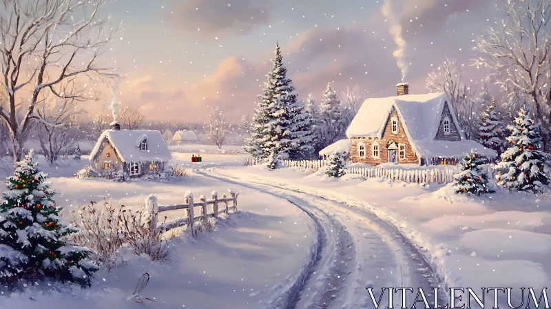 Serene Snowy Cottage Landscape AI Image