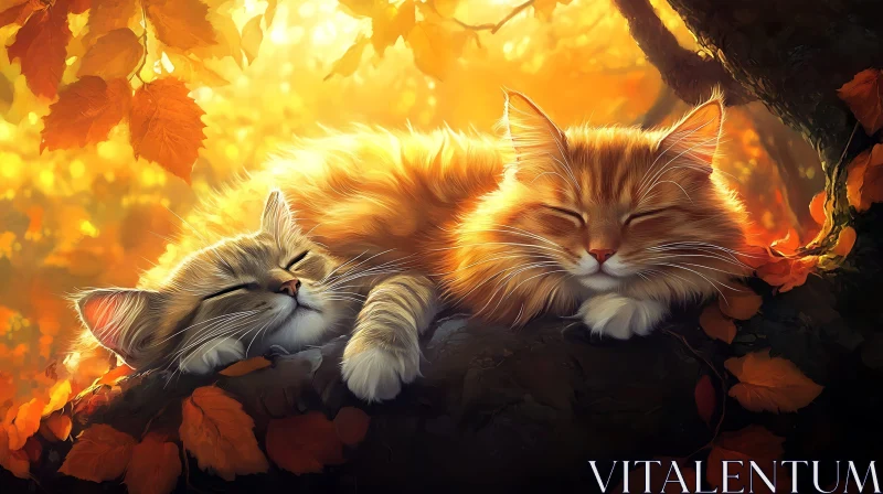 Serene Autumn Cats on Tree Branch AI Image