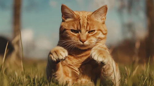 Playful Cat in Outdoor Setting