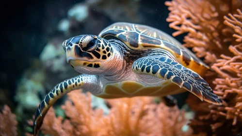 Marine Turtle Amidst Colorful Corals