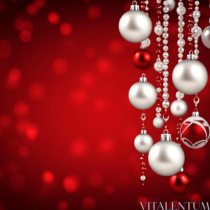 Elegant Holiday Baubles in Red and Silver AI Image