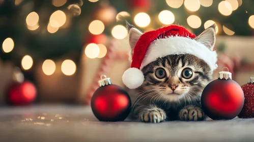 Festive Kitten with Holiday Decorations