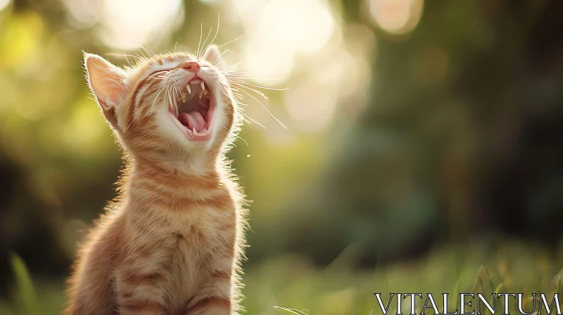 Yawning Kitten in Nature AI Image