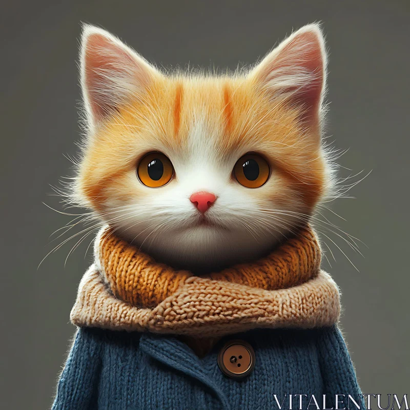 Cute Kitten with Knitted Scarf AI Image