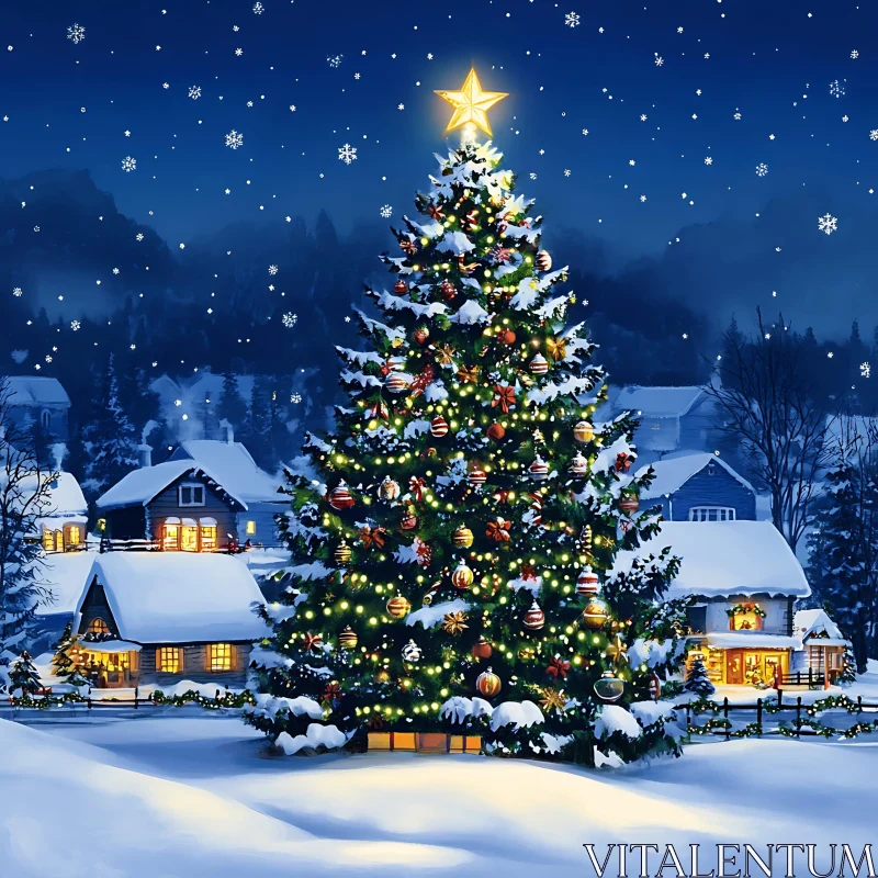 Majestic Christmas Tree in Winter Wonderland AI Image