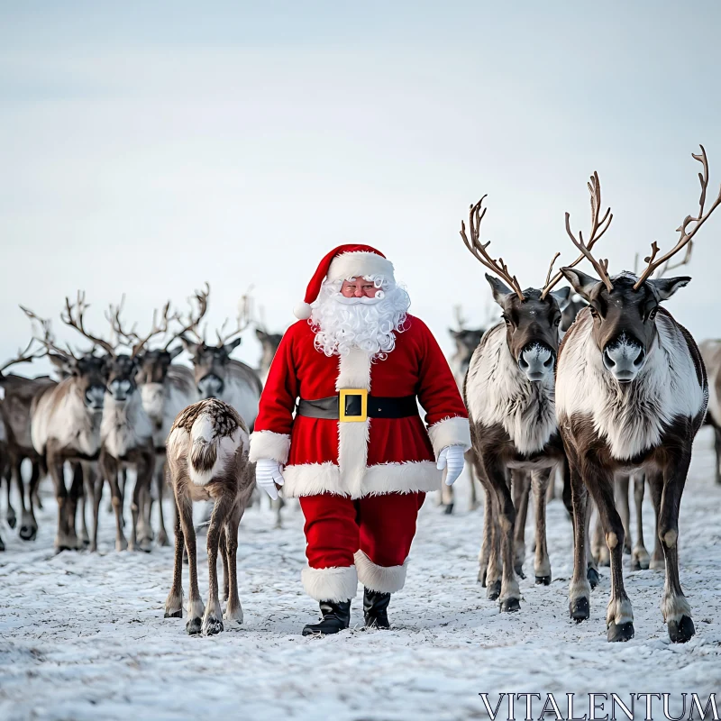 Winter Scene with Santa and Reindeer AI Image