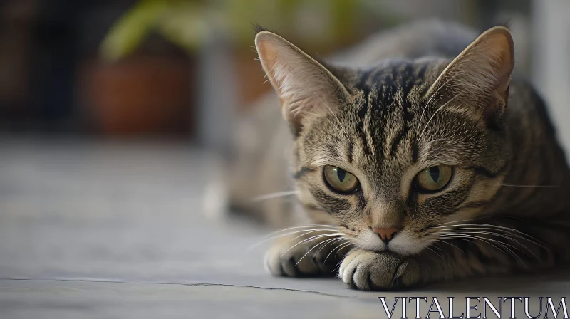 Intense Gaze of a Tabby Cat AI Image