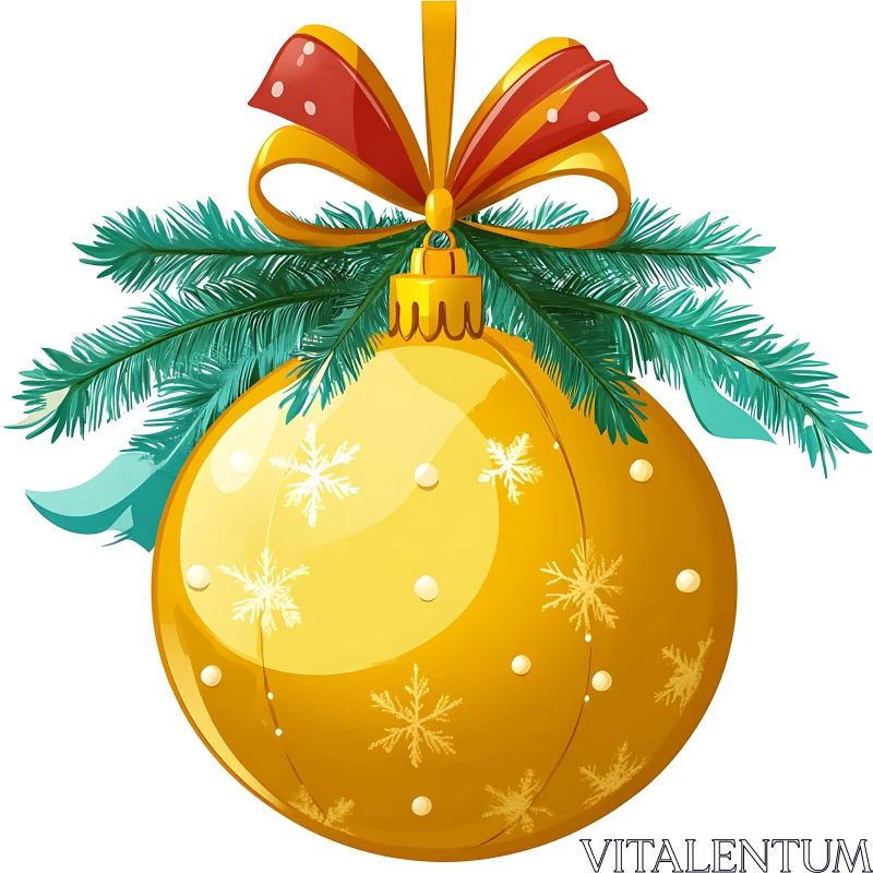 Shiny Gold Christmas Bauble with Ribbon AI Image