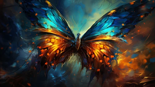 Abstract Fire Butterfly in Sky - Digital Art