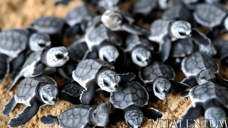 Baby Sea Turtles on Sandy Beach | Captivating Nature Image AI Image