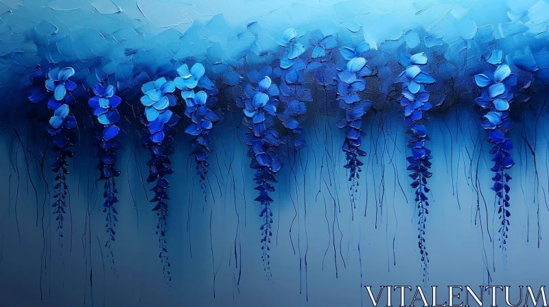 Blue Abstract Painting with Dark Blue Flowers AI Image