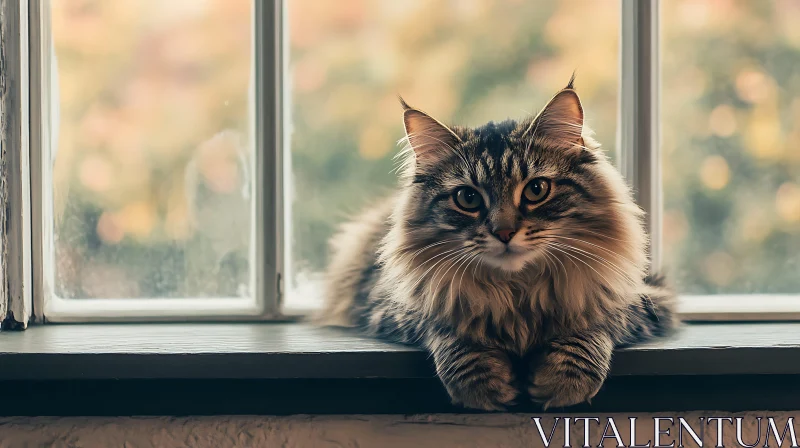 Adorable Feline Posed at Window AI Image