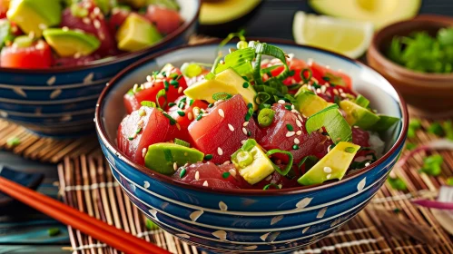 Delicious and Healthy Poke Bowl with Tuna and Avocado