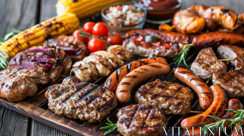 Delicious Grilled Meats and Vegetables on a Wooden Board AI Image